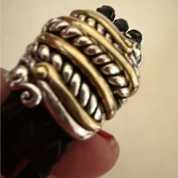 Carolyn Pollack Relios 925 Silver, Brass, and Leather Bracelet w/ Magnetic Clasp - Picture 6 of 11